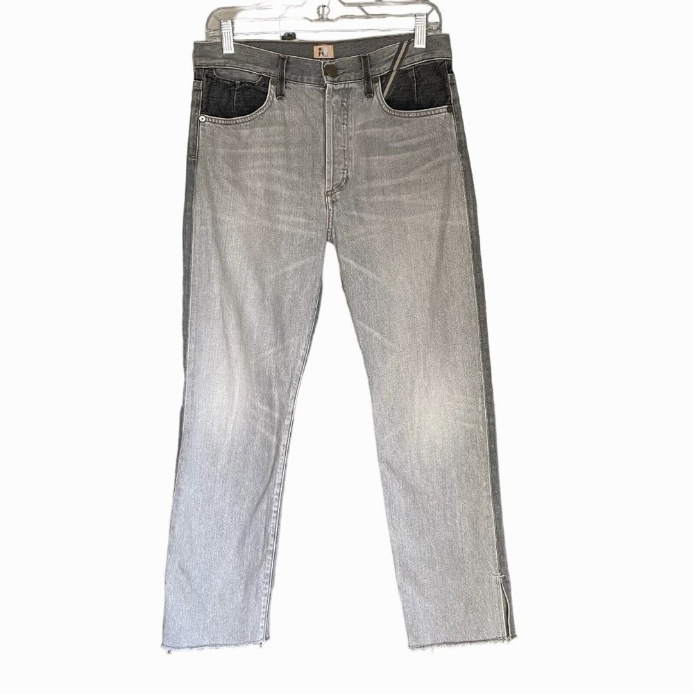 Jean Atelier Hunter Two-Tone Cropped High-Rise Straight Leg Jeans Gray